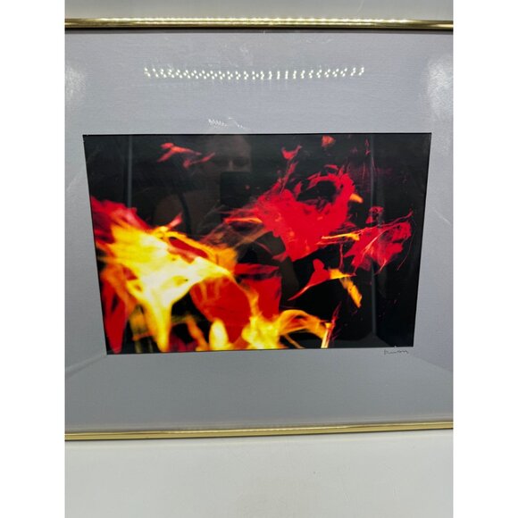 Abstract Fire Art Print By Burton In Gold Frame gray matted wire hanger red READ - Picture 5 of 10